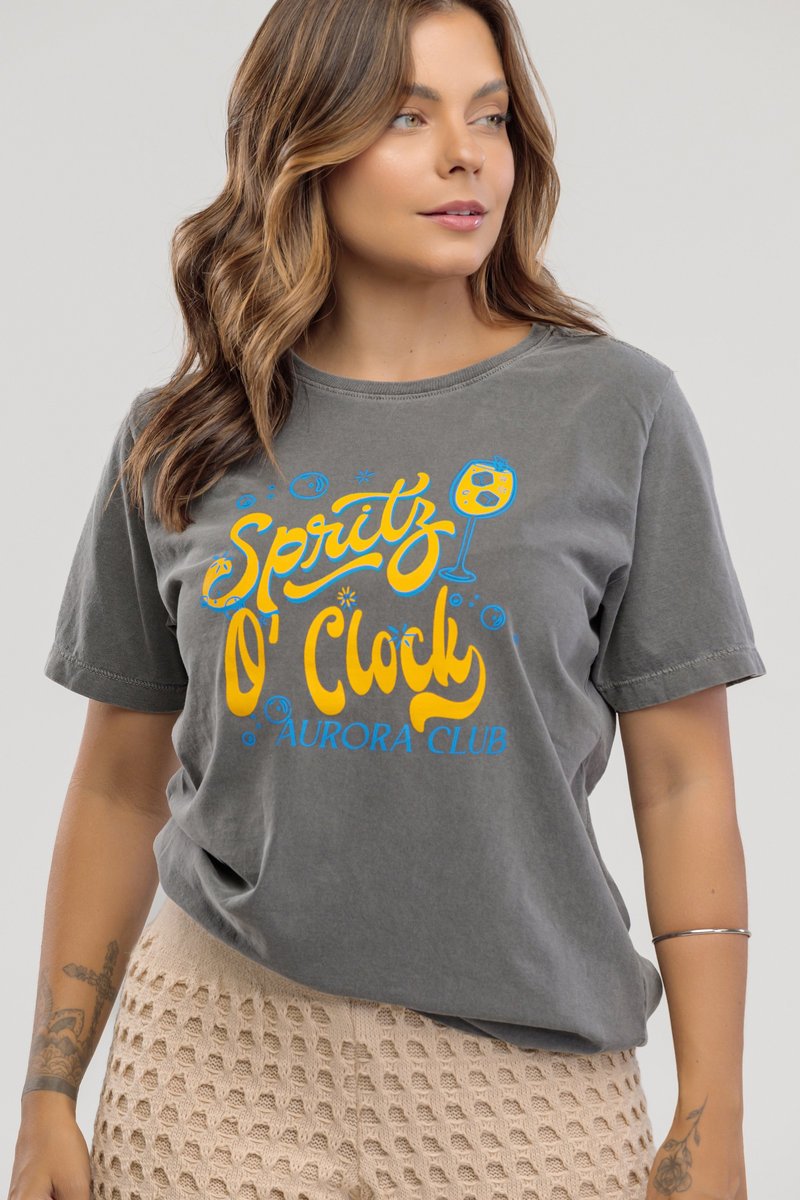 Camiseta Feminina Estonada Algodão Premium Sprintz O` Clock Chumbo