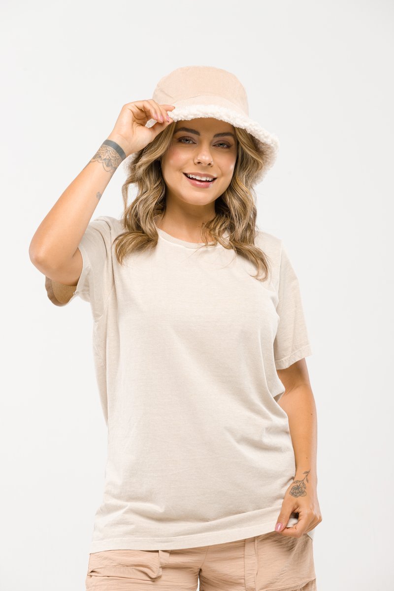 Camiseta Feminina Estonada Algodão Premium Básicas Areia