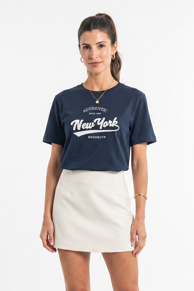 T-shirt Feminina Azul Marinho New York Authentic