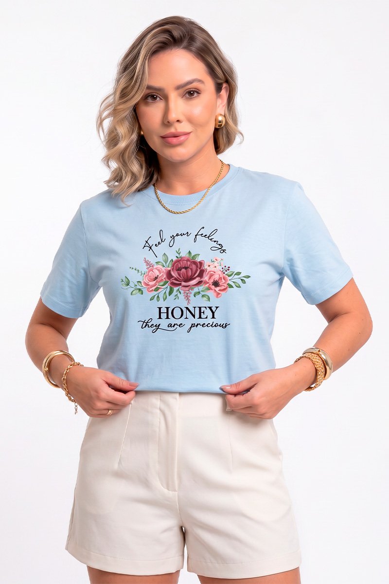 T-shirt Feminina Azul Claro Honey