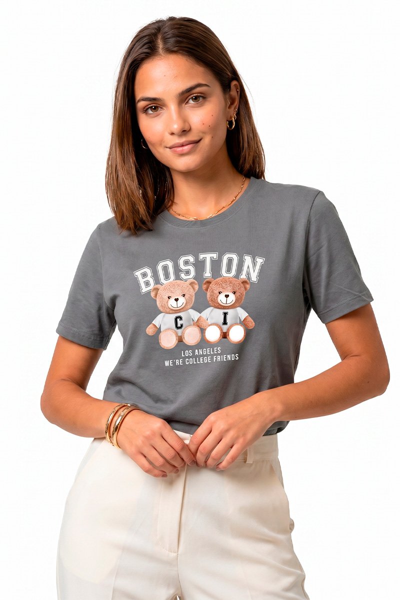 T-shirt Feminina Chumbo Ursos Boston
