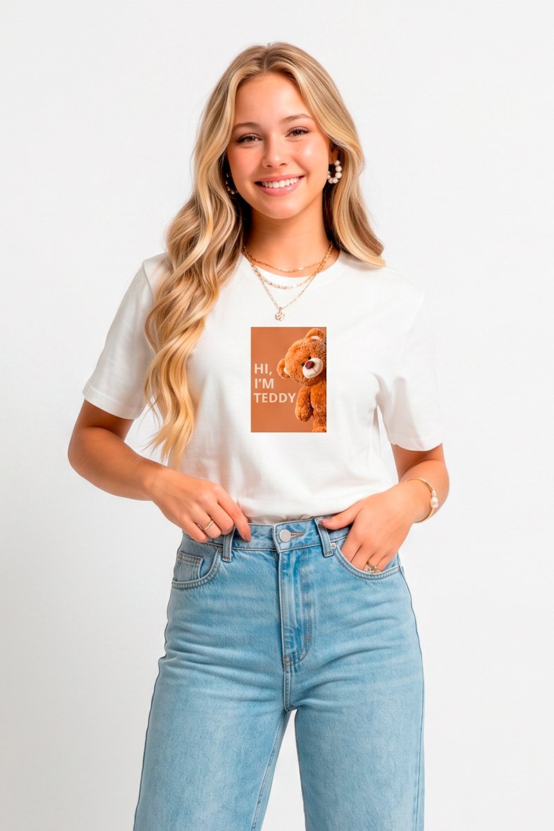 T-shirt Feminina Off Hi, I'm Teddy
