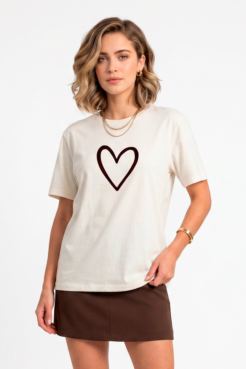T-shirt Feminina Off White Coração Marrom