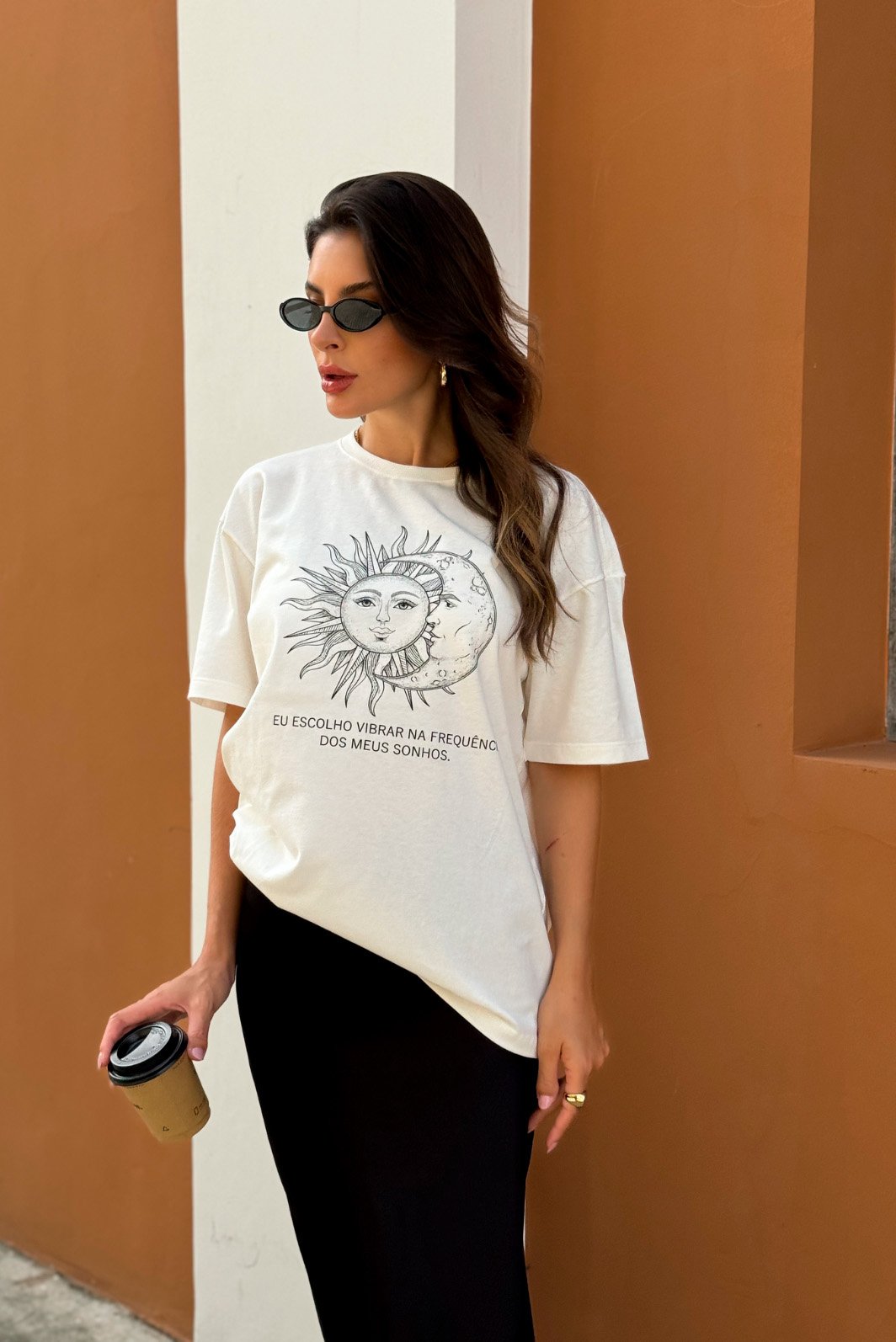 Blusa Feminina Oversized Off Sol e Lua, Malha Premium 100% Algodão