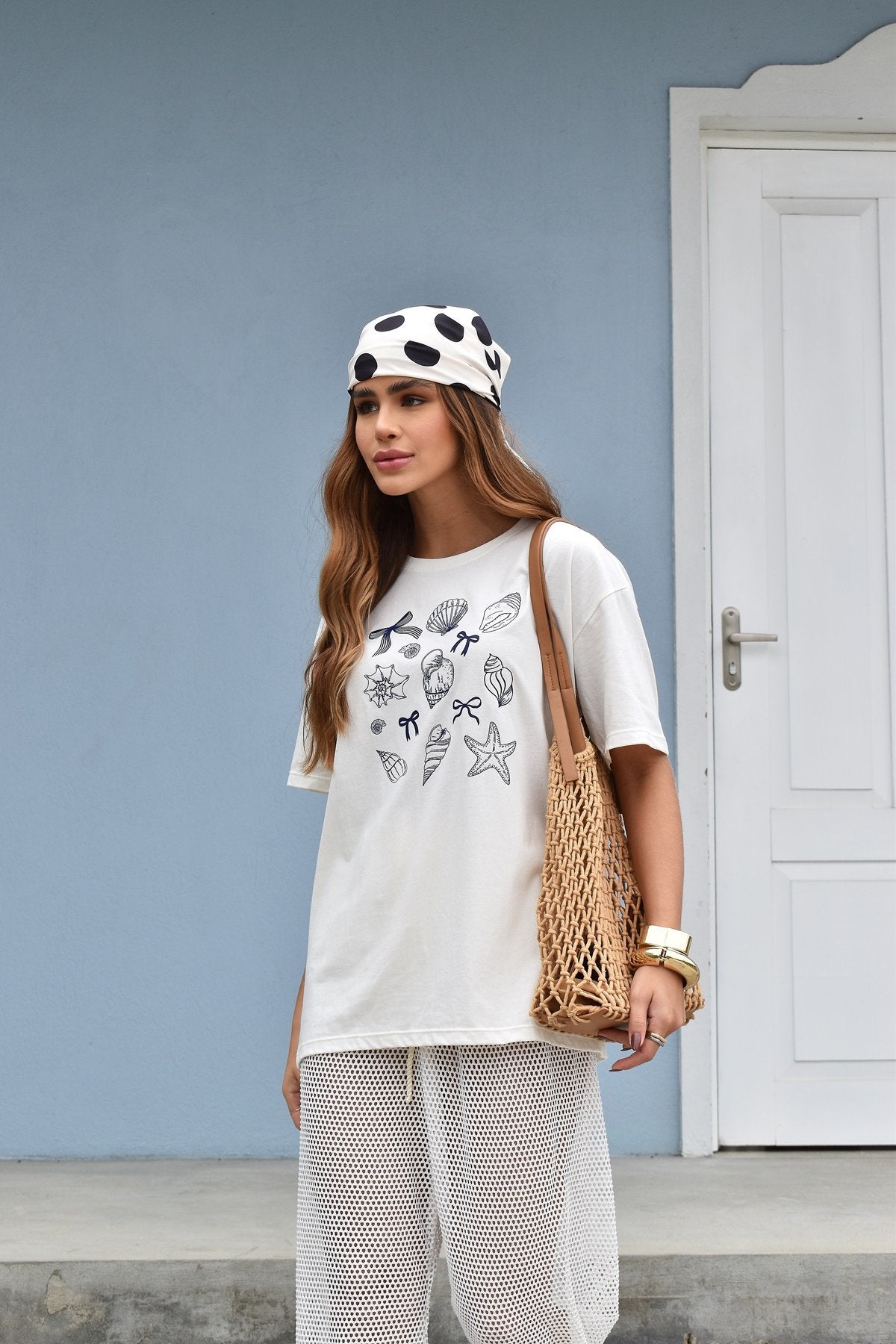 Blusa Feminina Oversized Off Conchas e Laços