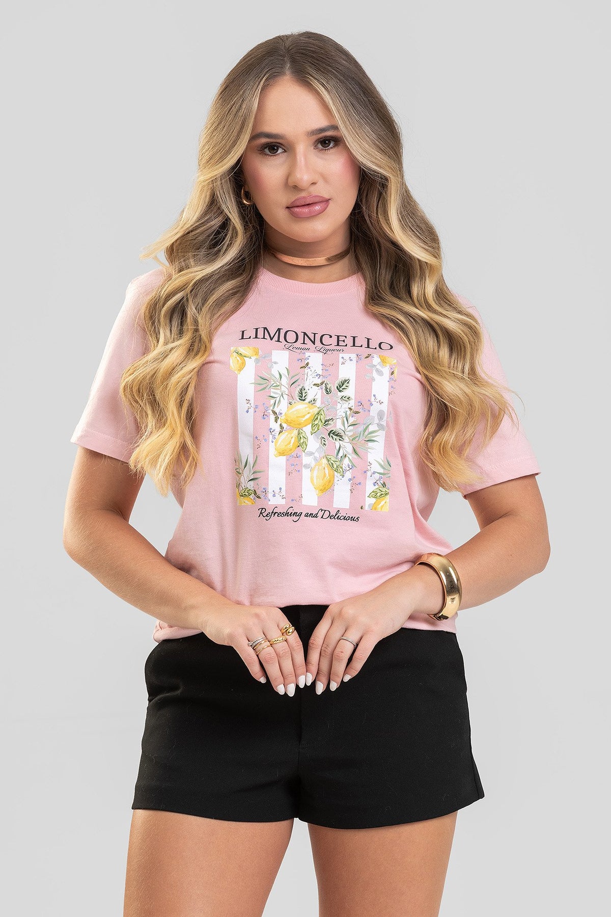 T-shirt Feminina Rosa Claro Lemon Liqueur