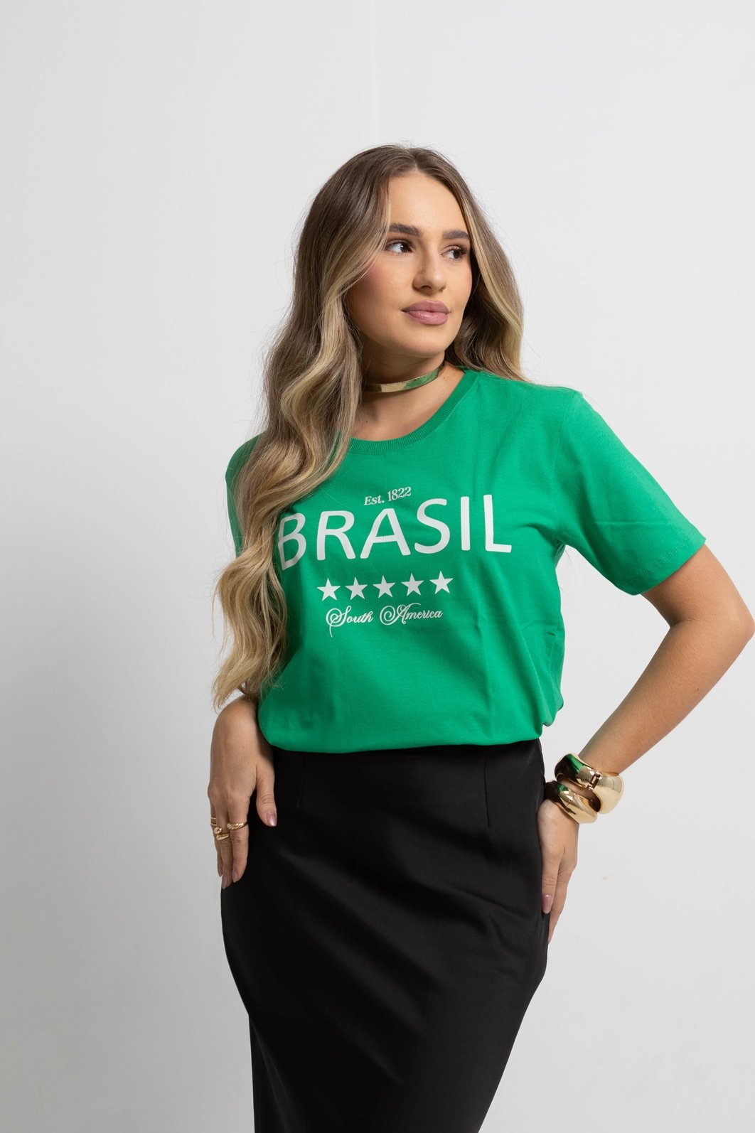 T-shirt Feminina Verde Bandeira Brasil 1822