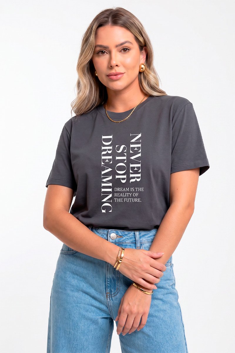T-shirt Feminina Chumbo Never Stop