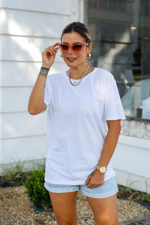 Blusa Feminina Oversized Branca Lisa, Malha Premium 100% Algodão — 2