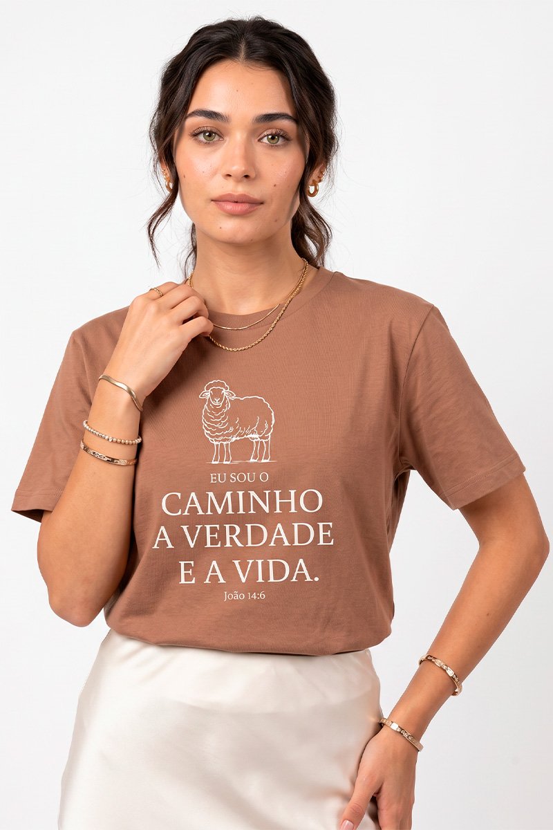 T-shirt Feminina Marrom Claro Eu Sou O Caminho
