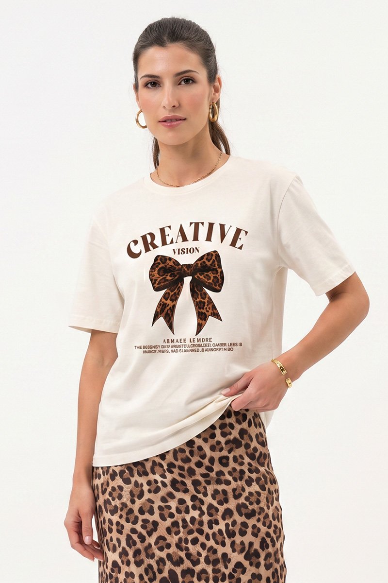 T-shirt Feminina Off Laço Animal Print