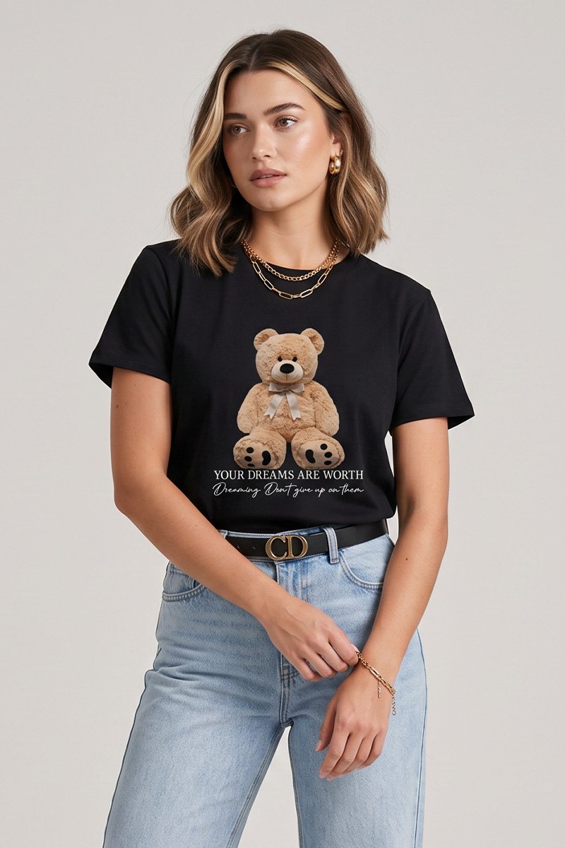 T-shirt Feminina Preta Urso Your Dreams
