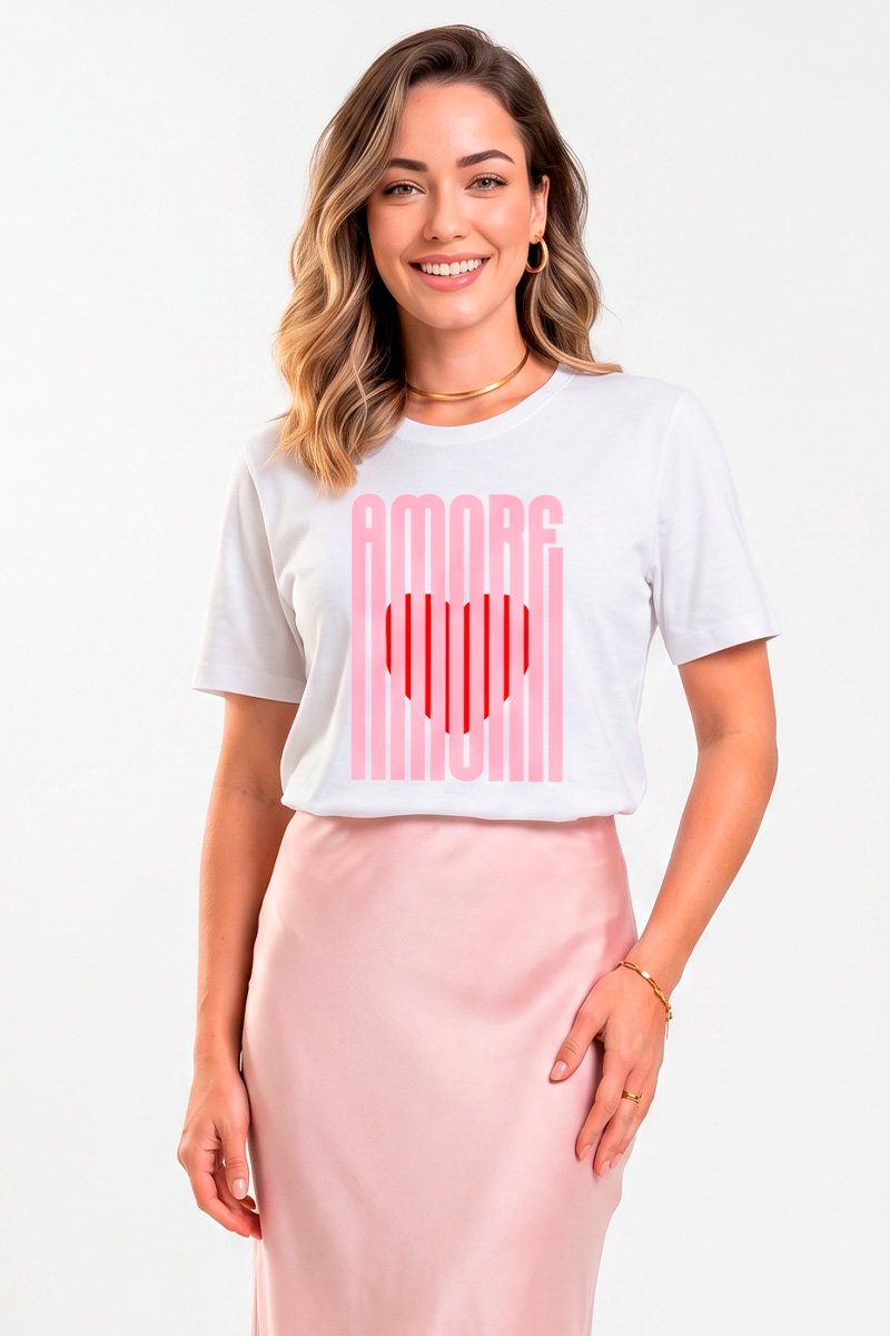T-shirt Feminina Branca Coração Amore