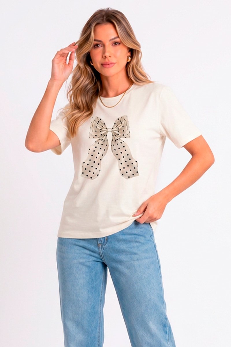 T-shirt Feminina Off Laço Poá