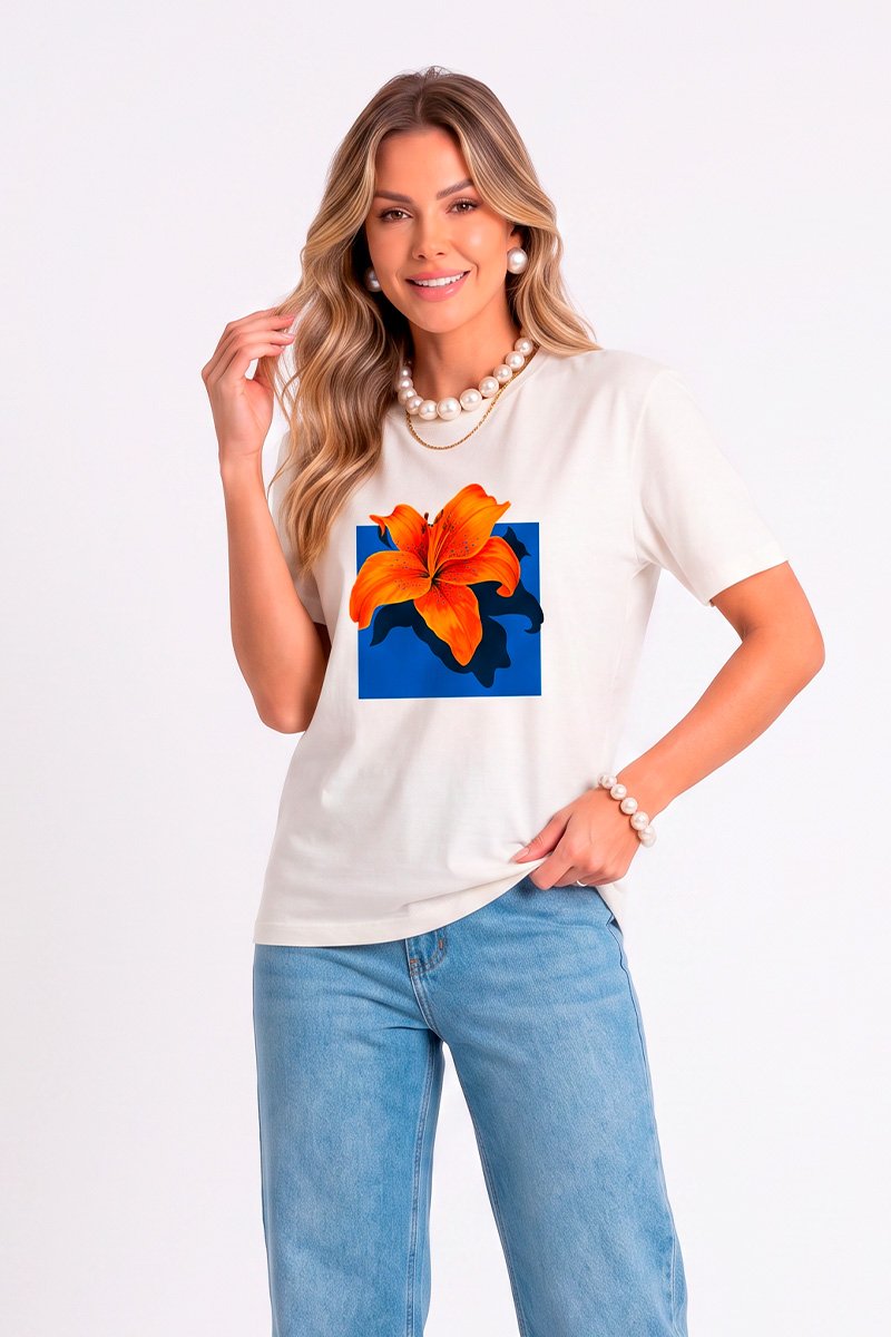 T-shirt Feminina Off Lírio Laranja