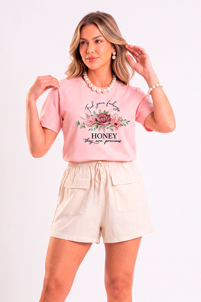 T-shirt Feminina Rosa Claro Honey