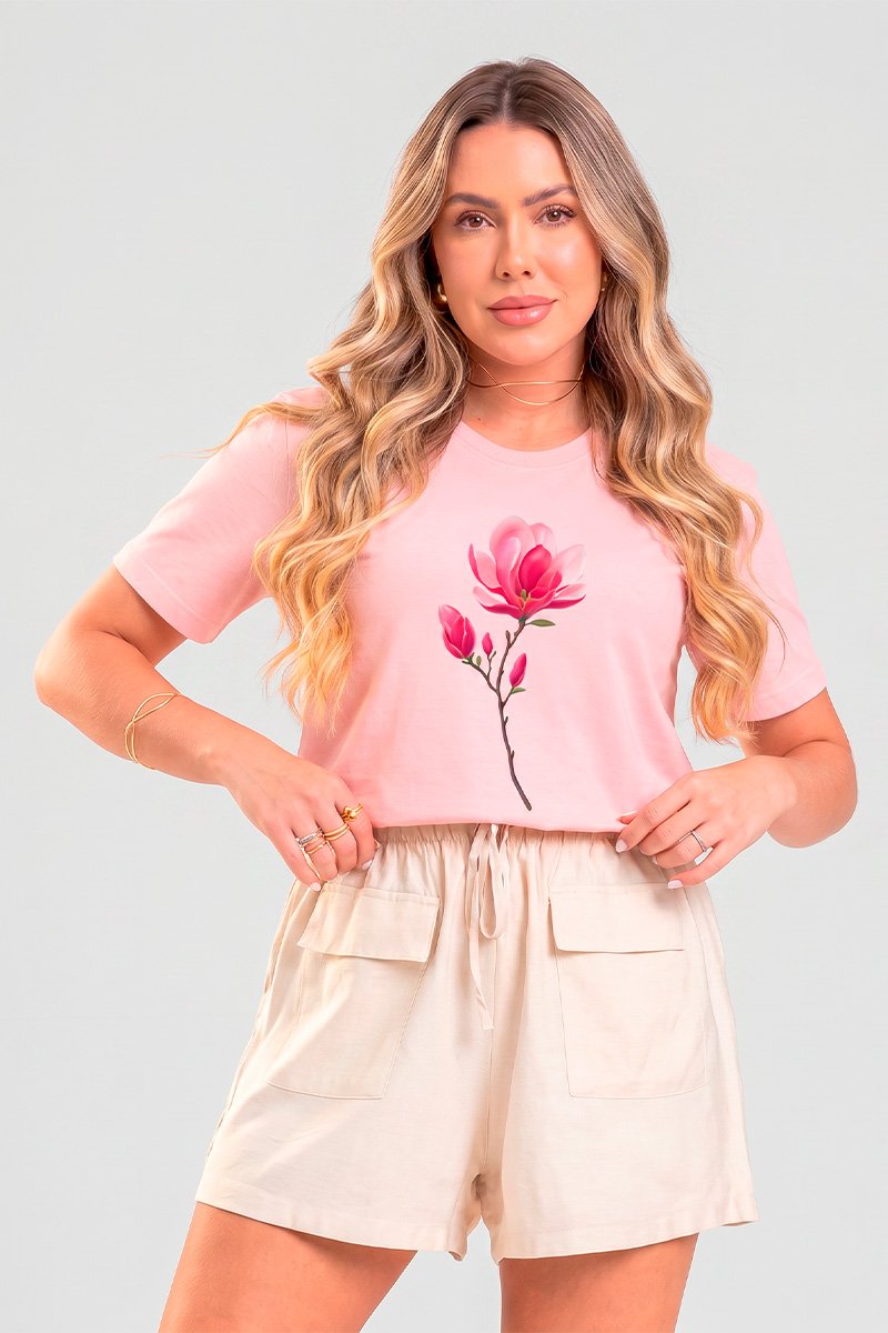 T-shirt Feminina Rosa Claro Magnólia