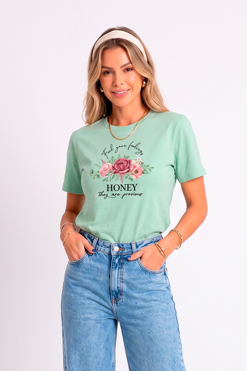 T-shirt Feminina Verde Claro Honey