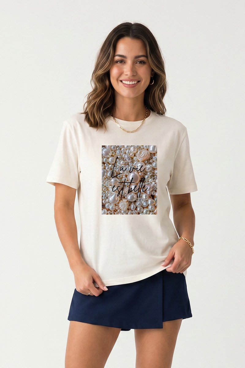 T-shirt Feminina Off Pérolas